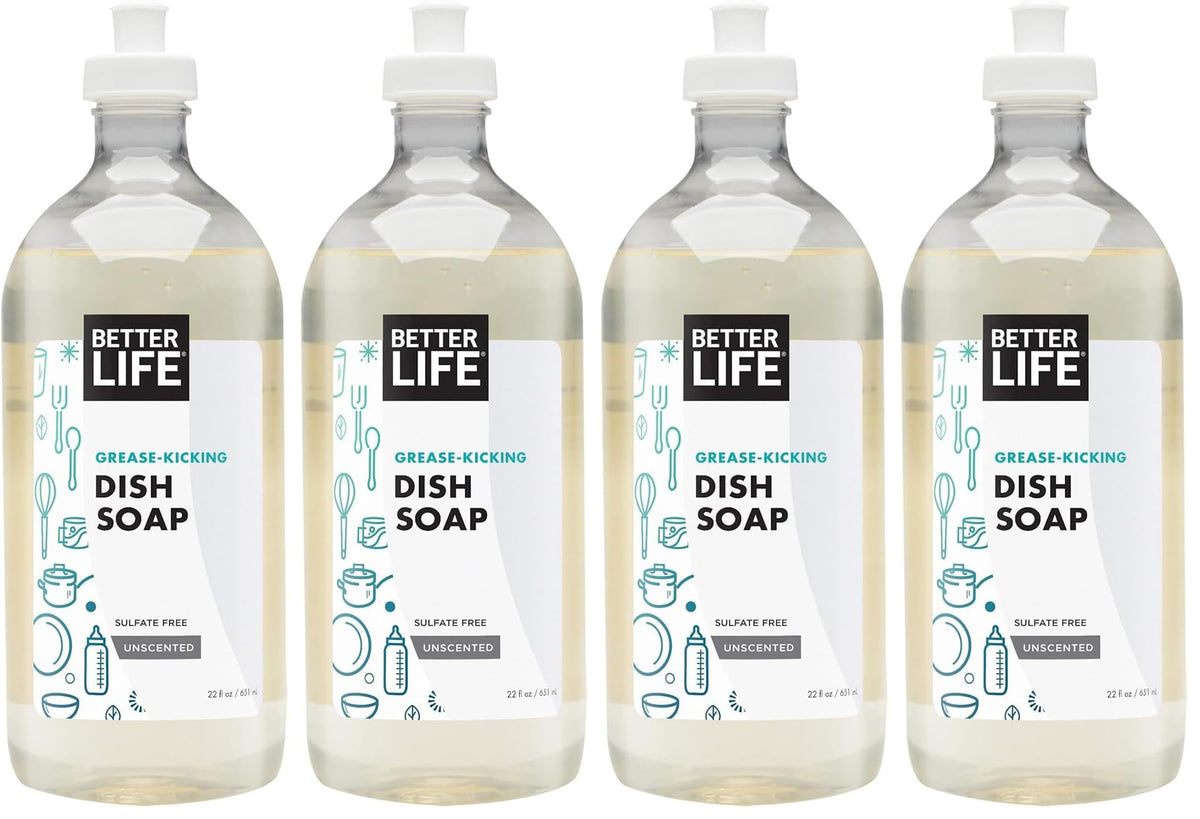 Better Life Liquid Dishwashing Soap for Home & Kitchen Sink - No Gloves Required Kitchen Soap for Sensitive Skin, Unscented, 22 Fl Oz
