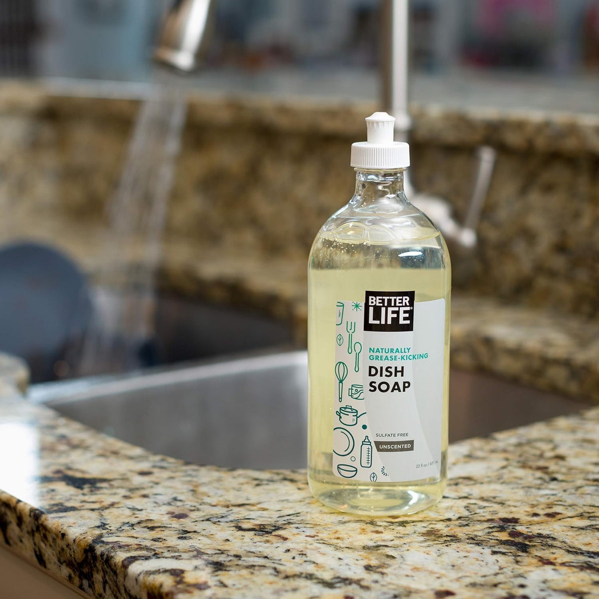 Better Life Liquid Dishwashing Soap for Home & Kitchen Sink - No Gloves Required Kitchen Soap for Sensitive Skin, Unscented, 22 Fl Oz