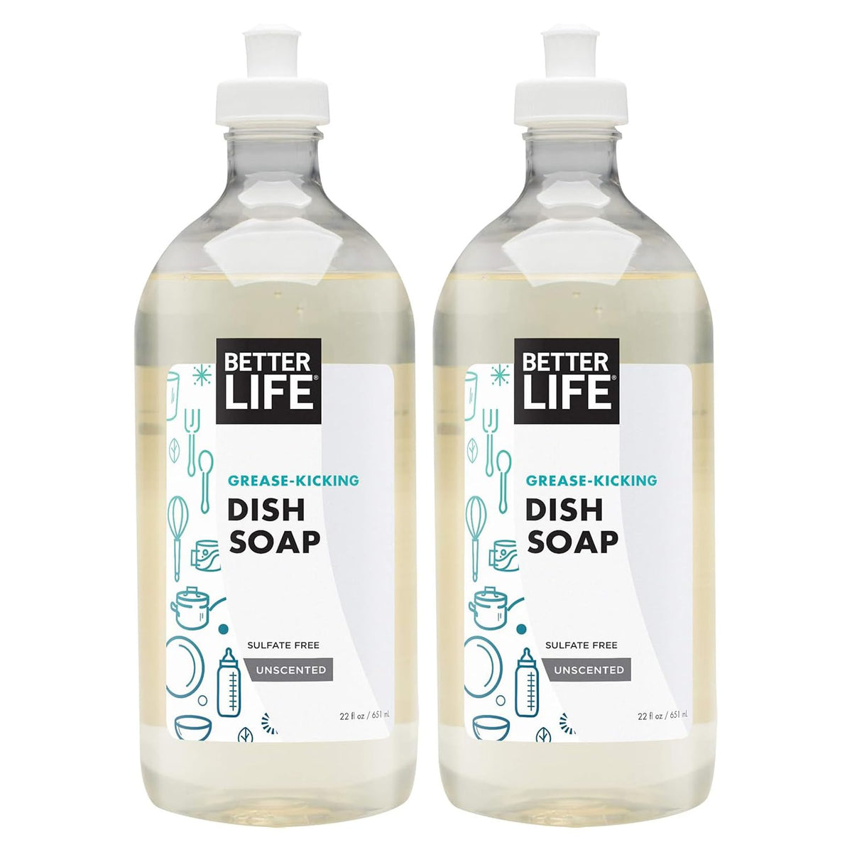 Better Life Liquid Dishwashing Soap for Home & Kitchen Sink - No Gloves Required Kitchen Soap for Sensitive Skin, Unscented, 22 Fl Oz