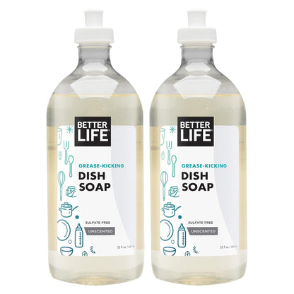 Better Life Liquid Dishwashing Soap for Home & Kitchen Sink - No Gloves Required Kitchen Soap for Sensitive Skin, Unscented, 22 Fl Oz