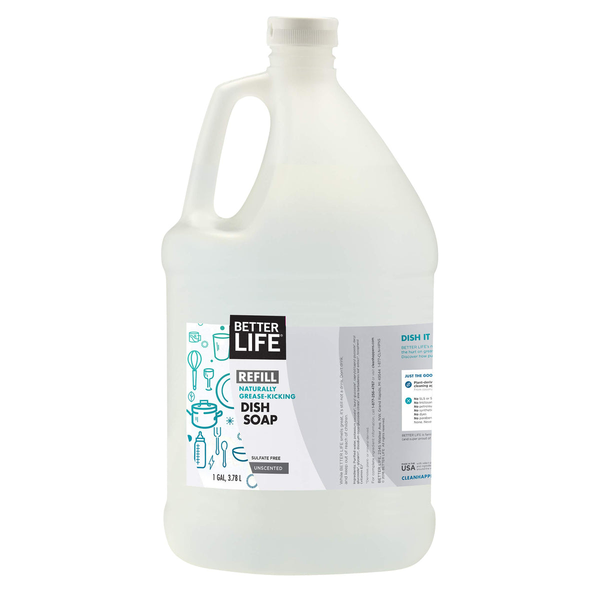 Better Life Liquid Dishwashing Soap for Home & Kitchen Sink - No Gloves Required Kitchen Soap for Sensitive Skin, Unscented, 22 Fl Oz
