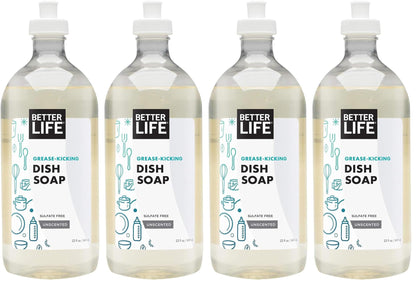 Better Life Liquid Dishwashing Soap for Home & Kitchen Sink - No Gloves Required Kitchen Soap for Sensitive Skin, Unscented, 22 Fl Oz