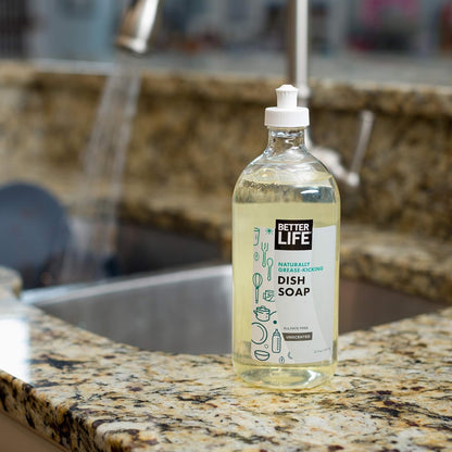 Better Life Liquid Dishwashing Soap for Home & Kitchen Sink - No Gloves Required Kitchen Soap for Sensitive Skin, Unscented, 22 Fl Oz